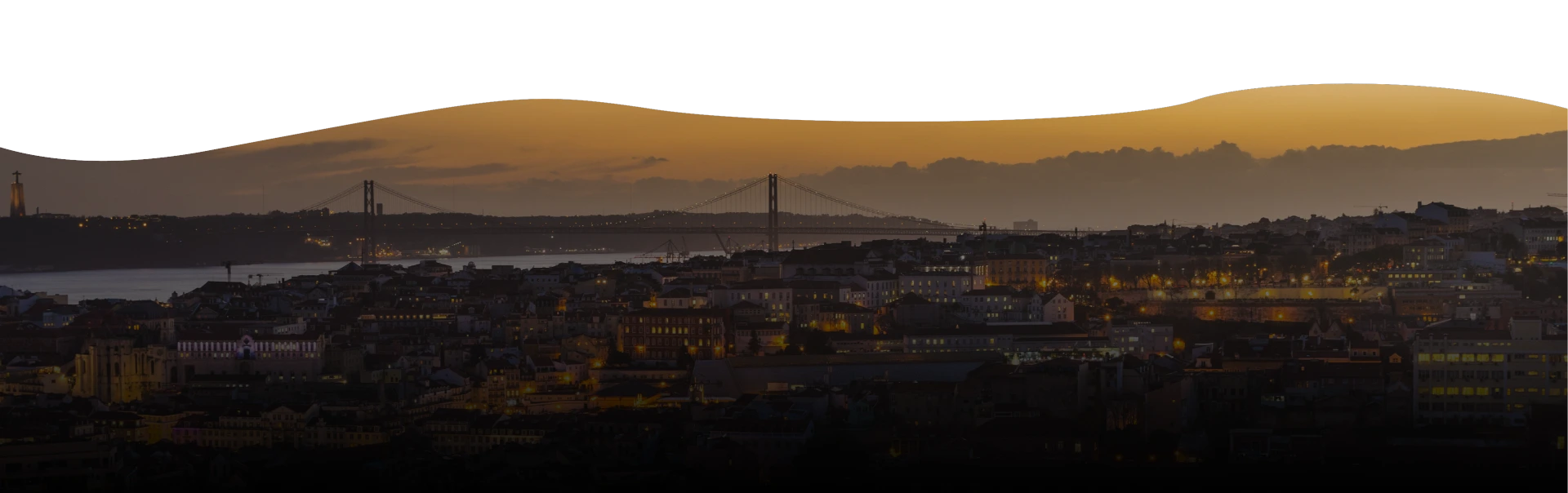 lisbon cityscape during sunset evening lights