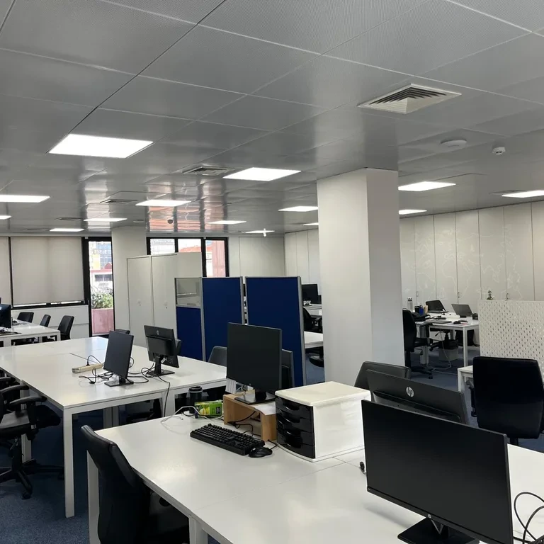 modern open office space desks computers